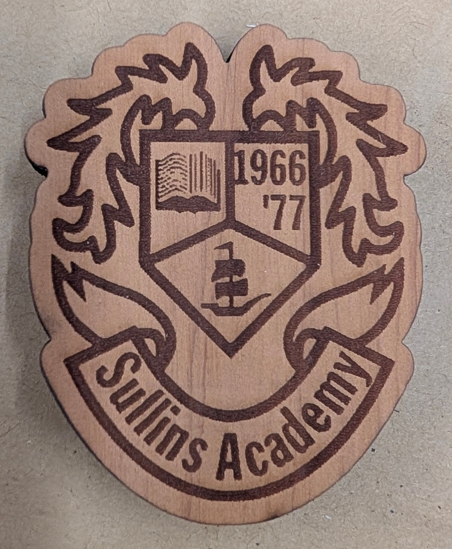Sullins Academy Shield Cedar Wood Refrigerator Magnet