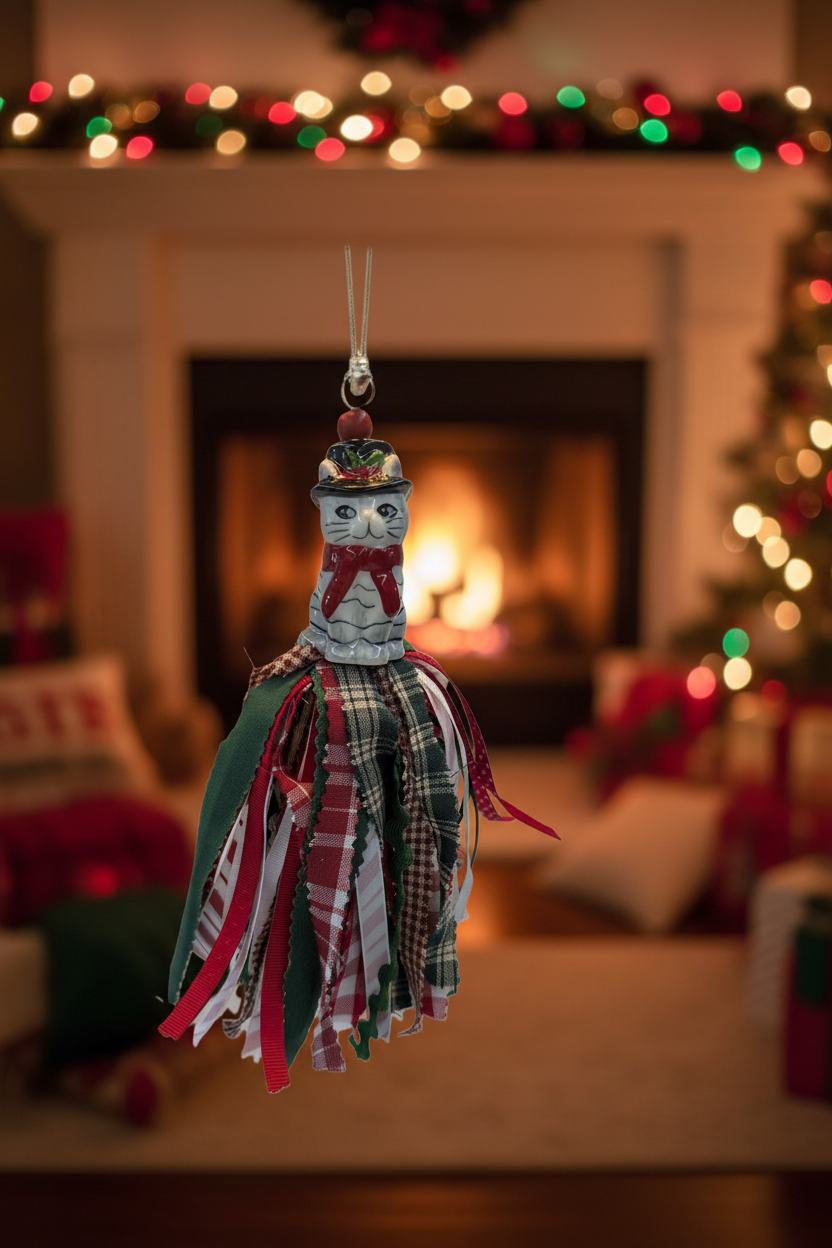 Christmas Cat Tassel Ornament Enhanced Background