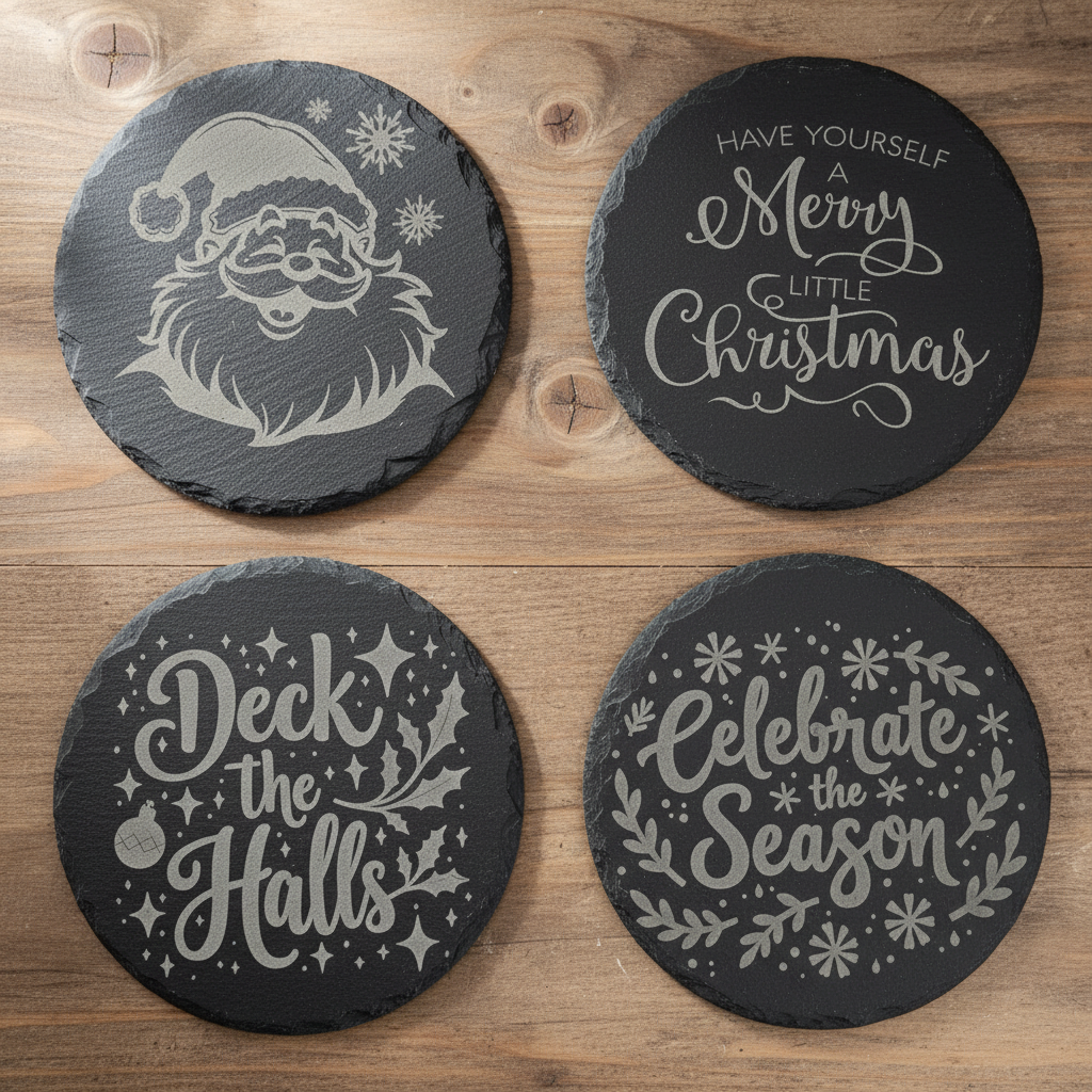 Christmas Round Slate Coasters - Enhanced Background