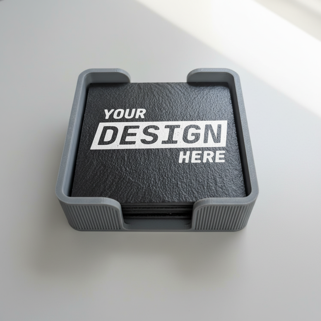 Coaster Set with Bright White Engraving