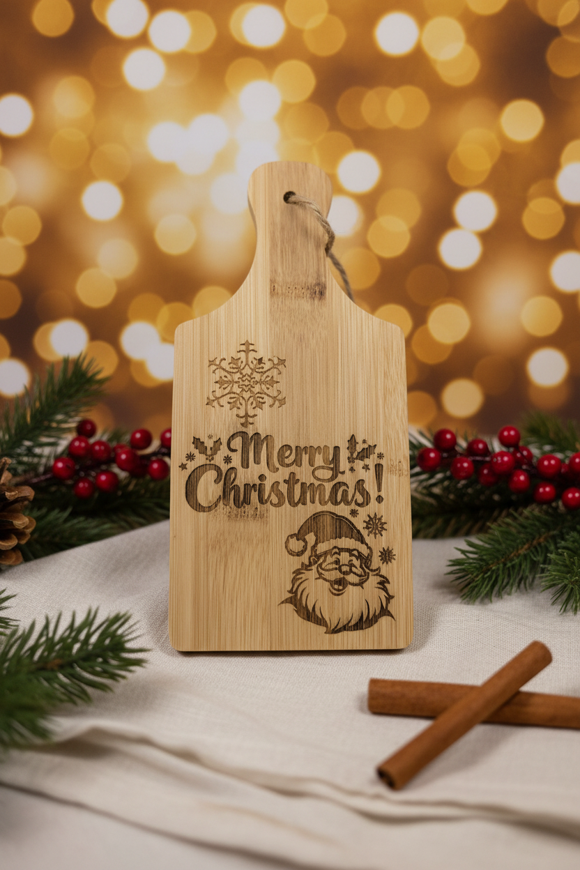 Merry Christmas Santa Small Bamboo Cutting Board
