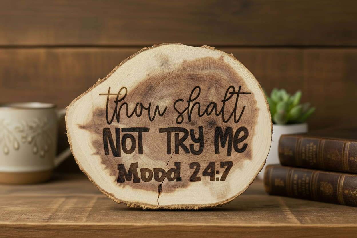 Thou Shalt Not Try Me Cedar Desk Sign - Self Supporting