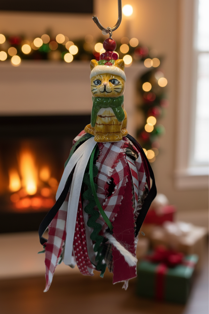 Yellow Cat Tassel Ornament Enhanced Background